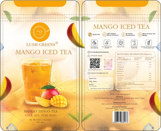 Mango Iced Tea (Mango Tango Tea)- Herbal Iced Tea / Cocktail Mixer - Sugar free - 10 liters/ 50 glasses - 100g pack
